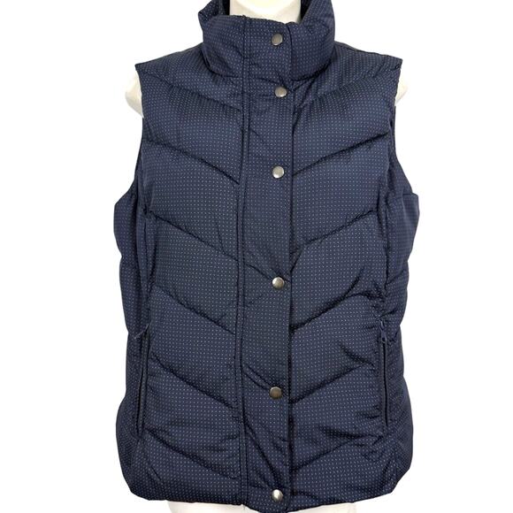 Gap Puffer Quilted Womens Vest Jacket Navy White Polka Dot Sleeveless Coat sz M - Picture 1 of 16